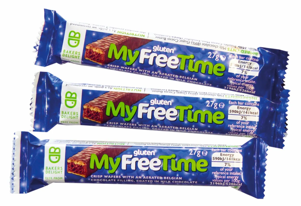 Bakers Delight MyFreeTime gluten-free chocolate bar packaging